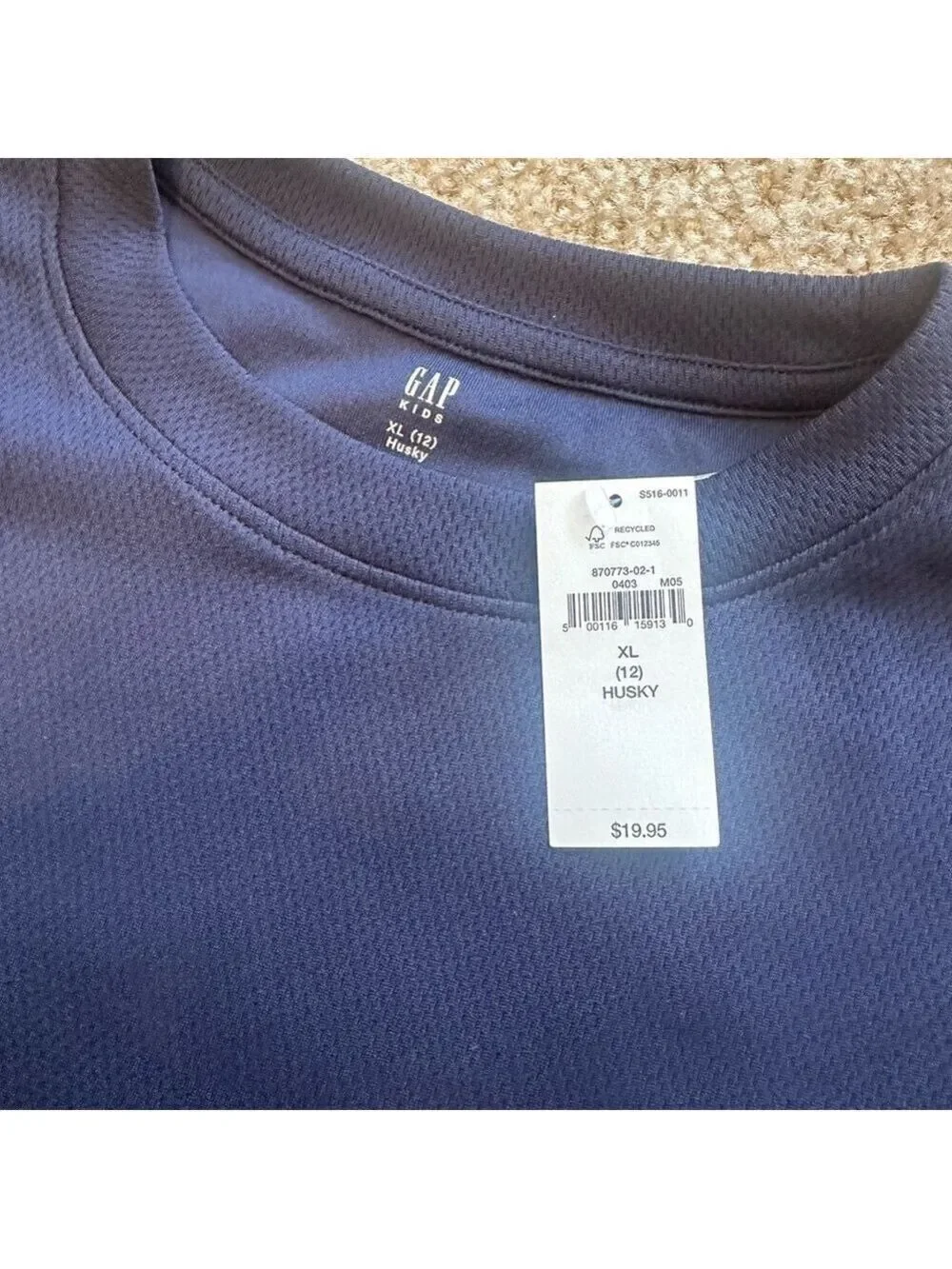 GAP Kids Recycled Mesh T-Shirt Navy Blue Husky XL